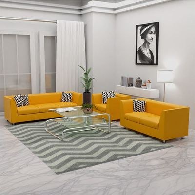 Mahmayi 679 Yellow PU Three Seater Sofa - Comfortable Living Room Furniture with Stylish Design (3-Seater, Yellow) - Image 2