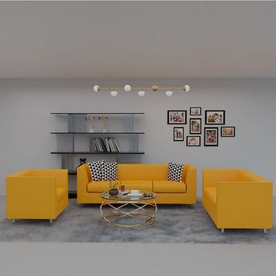 Mahmayi 679 Yellow PU Three Seater Sofa - Comfortable Living Room Furniture with Stylish Design (3-Seater, Yellow) - Image 4