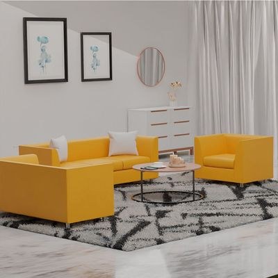 Mahmayi 679 Yellow PU Three Seater Sofa - Comfortable Living Room Furniture with Stylish Design (3-Seater, Yellow) - Image 5