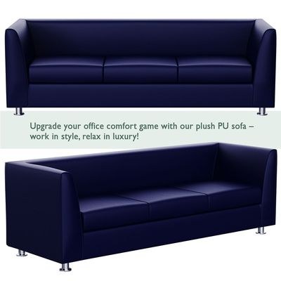 Mahmayi 679 Blue PU Three Seater Sofa - Comfortable Living Room Furniture with Stylish Design (3-Seater, Blue) - Image 3