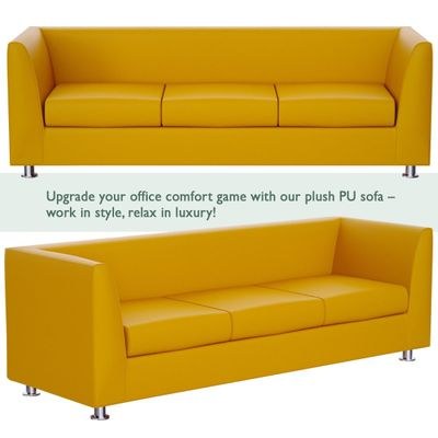 Mahmayi 679 Yellow PU Three Seater Sofa - Comfortable Living Room Furniture with Stylish Design (3-Seater, Yellow) - Image 3