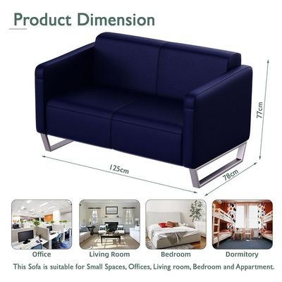 Mahmayi 2850 Two Seater Sofa in Blue PU Leather with Loop Leg Design - Comfortable Lounge Seat for Living Room, Office, or Bedroom (2-Seater, Blue, Loop Leg) - Image 3