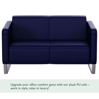 Mahmayi 2850 Two Seater Sofa in Blue PU Leather with Loop Leg Design - Comfortable Lounge Seat for Living Room, Office, or Bedroom (2-Seater, Blue, Loop Leg) - Image 4