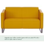 Mahmayi 2850 Two Seater Sofa in Yellow PU Leather with Loop Leg Design - Comfortable Lounge Seat for Living Room, Office, or Bedroom (2-Seater, Yellow, Loop Leg)