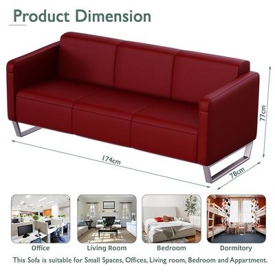 Mahmayi 2850 Three Seater Sofa in Maroon PU Leather with Loop Leg Design - Comfortable Lounge Seat for Living Room, Office, or Bedroom (3-Seater, Maroon, Loop Leg) - Image 3