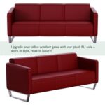 Mahmayi 2850 Three Seater Sofa in Maroon PU Leather with Loop Leg Design - Comfortable Lounge Seat for Living Room, Office, or Bedroom (3-Seater, Maroon, Loop Leg)
