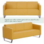 Mahmayi 2850 Three Seater Sofa in Sandal PU Leather with Loop Leg Design - Comfortable Lounge Seat for Living Room, Office, or Bedroom (3-Seater, Dark Sandal, Loop Leg)