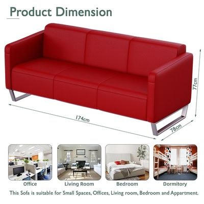 Mahmayi 2850 Three Seater Sofa in Red PU Leather with Loop Leg Design - Comfortable Lounge Seat for Living Room, Office, or Bedroom (3-Seater, Red, Loop Leg) - Image 3