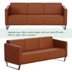 Mahmayi 2850 Three Seater Sofa in Brown PU Leather with Loop Leg Design - Comfortable Lounge Seat for Living Room, Office, or Bedroom (3-Seater, Brown, Loop Leg)