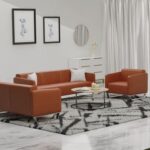 Mahmayi 2850 Three Seater Sofa in Brown PU Leather with Loop Leg Design - Comfortable Lounge Seat for Living Room, Office, or Bedroom (3-Seater, Brown, Loop Leg)