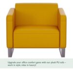 Mahmayi 2850 Single Seater Sofa in Yellow PU Leather with Loop Leg Design - Comfortable Lounge Seat for Living Room, Office, or Bedroom (1-Seater, Yellow, Loop Leg)