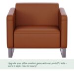 Mahmayi 2850 Single Seater Sofa in Brown PU Leather with Loop Leg Design - Comfortable Lounge Seat for Living Room, Office, or Bedroom (1-Seater, Brown, Loop Leg)