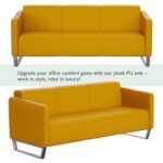 Mahmayi 2850 Three Seater Sofa in Yellow PU Leather with Loop Leg Design - Comfortable Lounge Seat for Living Room, Office, or Bedroom (3-Seater, Yellow, Loop Leg)