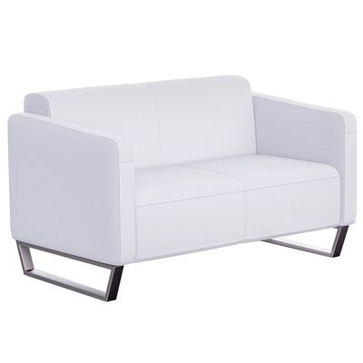 Mahmayi 2850 Two Seater Sofa in White PU Leather with Loop Leg Design - Comfortable Lounge Seat for Living Room, Office, or Bedroom (2-Seater, White, Loop Leg)