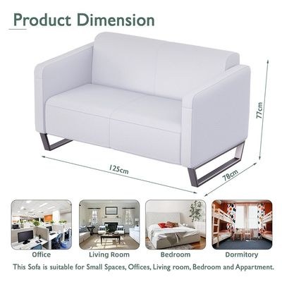 Mahmayi 2850 Two Seater Sofa in White PU Leather with Loop Leg Design - Comfortable Lounge Seat for Living Room, Office, or Bedroom (2-Seater, White, Loop Leg) - Image 3