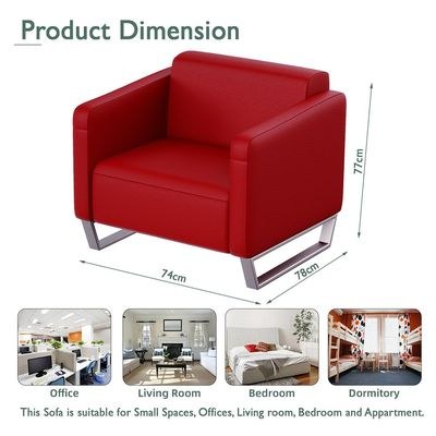 Mahmayi 2850 Single Seater Sofa in Red PU Leather with Loop Leg Design - Comfortable Lounge Seat for Living Room, Office, or Bedroom (1-Seater, Red, Loop Leg) - Image 3