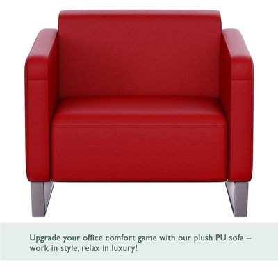 Mahmayi 2850 Single Seater Sofa in Red PU Leather with Loop Leg Design - Comfortable Lounge Seat for Living Room, Office, or Bedroom (1-Seater, Red, Loop Leg) - Image 4