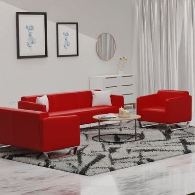 Mahmayi 2850 Three Seater Sofa in Red PU Leather with Loop Leg Design - Comfortable Lounge Seat for Living Room, Office, or Bedroom (3-Seater, Red, Loop Leg) - Image 5