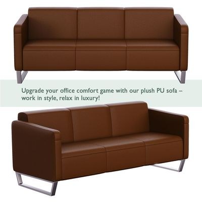 Mahmayi 2850 Three Seater Sofa in Dark Brown PU Leather with Loop Leg Design - Comfortable Lounge Seat for Living Room, Office, or Bedroom (3-Seater, Dark Brown, Loop Leg) - Image 4