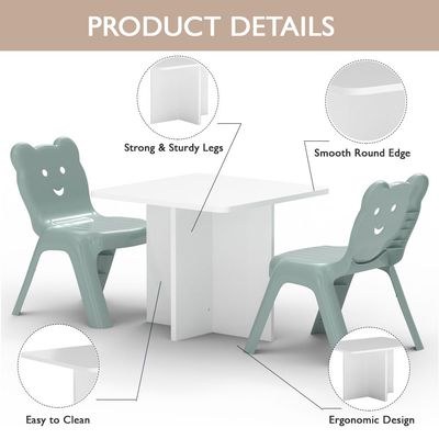 Mahmayi CH01 Child Desk White(60X60) with 2 X CHC1 Child Plastic Chair Light Grey Combo - Image 3
