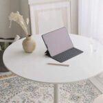 Rodo 500E White Round Table with Mel board and round base - 80cm