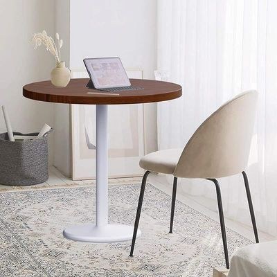 Rodo 500E Linen Dark Walnut Table with white round base - 80cm - Image 5