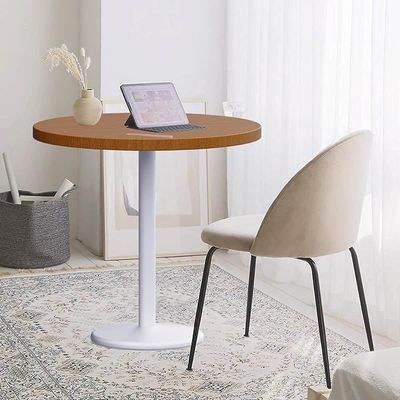 Rodo 500E Light Walnut Round Table with white round base - 80cm - Image 5