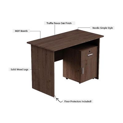 Mahmayi MP1 120x60 Writing Table with Mobile Drawer - Modern Office Desk for Home & Work, Ergonomic Design, Study Desk with Storage, Sturdy Computer Table for Office, Bedroom, Living Room (Brown) - Image 2