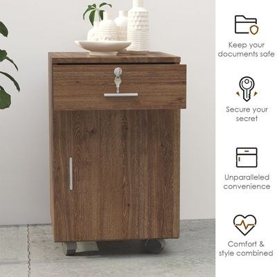 1D1D Pedestal Mobile Drawers,1 Drawer Rolling File Cabinet with Lock, Mobile File Storage Organizer_Brown - Image 3