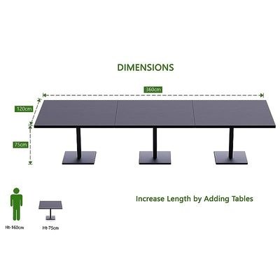 Ristoran 500X500E-360 12 seater Square Base Cafe-Dining-Meeting Table Black - Image 4
