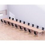 Mahmayi Vorm 136-72 Modern Conference-Meeting Table for Office, Home, & Restaurant - Loop Legs, Wire Management, Versatile Design, Easy Assembly, Enhances Wellness & Collaboration(18 Seater, Oak)