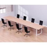 Mahmayi Vorm 136-36 Modern Conference-Meeting Table for Office, Home, & Restaurant - Loop Legs, Wire Management, Versatile Design, Easy Assembly, Enhances Wellness & Collaboration(8 Seater, Oak)