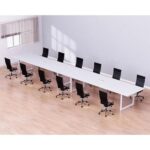 Mahmayi Vorm 136-48 Modern Conference-Meeting Table for Office, Home, & Restaurant - Loop Legs, Wire Management, Versatile Design, Easy Assembly, Enhances Wellness & Collaboration(12 Seater, White)