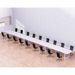 Mahmayi Vorm 136-72 Modern Conference-Meeting Table for Office, Home, & Restaurant - Loop Legs, Wire Management, Versatile Design, Easy Assembly, Enhances Wellness & Collaboration(18 Seater, White)