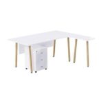 HYT34-16L Modern Office Workstation for Front Office Use, Smooth Surface Material With ME 3D Mobile Pedestal Drawer - (160Cms, White)