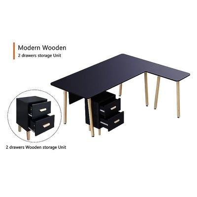 HYT34-18L Modern Office Workstation for Front Office Use, Smooth Surface Material With 303-2 Series Nightstand Wooden Side Table Storage unit with solid wooden legs - (180Cms, Black) - Image 3