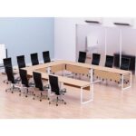 Mahmayi Vorm 136-14 U-Shaped Conference Meeting Table for Office, School, or Classroom, Large 12 Person Capacity with Elegant Design and Durability, Ideal for Meetings, Events, Seminars, and Collaborative Workspaces (12 Seater, Oak)