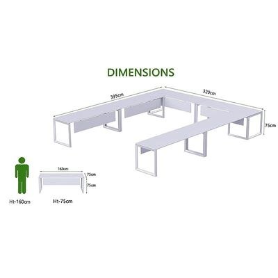 Mahmayi Vorm 136-16 U-Shaped Conference Meeting Table for Office, School, or Classroom, Large 12 Person Capacity with Elegant Design and Durability, Ideal for Meetings, Events, Seminars, and Collaborative Workspaces (12 Seater, White) - Image 3