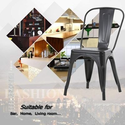 Mahmayi HYX503-1 Metal Stackable Dining Chairs for Indoor, Outdoor & Kitchen Chair - Black (Set of 4) - Image 3
