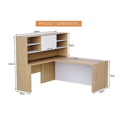 Newly Crafted L-Shaped Executive Desk with Height Storage Feature Presented by Mahmayi, Sturdy Wooden Desks for Offices, Home, School, Reception, Computer - Coco Bolo-Premium White (180 Cm) - Image 3