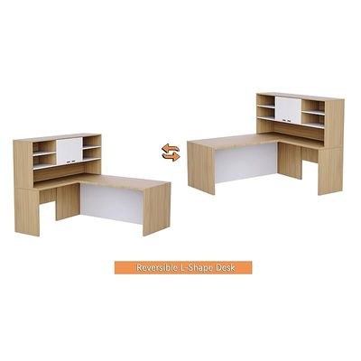 Newly Crafted L-Shaped Executive Desk with Height Storage Feature Presented by Mahmayi, Sturdy Wooden Desks for Offices, Home, School, Reception, Computer - Coco Bolo-Premium White (180 Cm) - Image 4