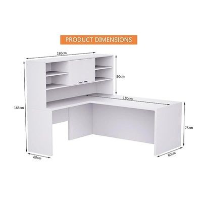 Simplistic L-Shaped Executive Desk with Height Storage Feature Presented by Mahmayi, Sturdy Wooden Desks for Offices, Home, School, Reception, Computer - Premium White (180 Cm) - Image 5