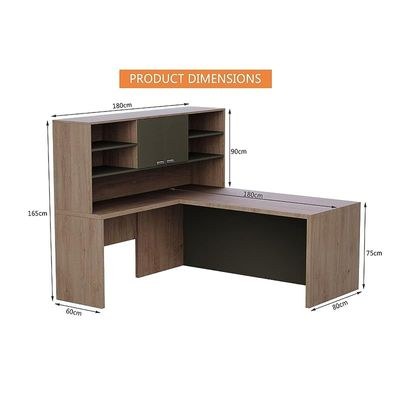 Newly Designed L-Shaped Executive Desk with Height Storage Feature Presented by Mahmayi, Sturdy Wooden Desks for Offices, Home, School, Reception, Computer - Truffle Davos Oak-Lava Grey (180 Cm) - Image 5
