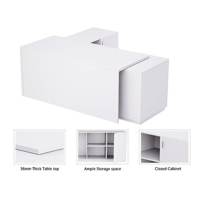 Specialties L Shaped Workstation Table with Storage Shelves and Cabinet for Home & Office - Contemporary Style L Shaped Computer Desk Premium White - Image 2