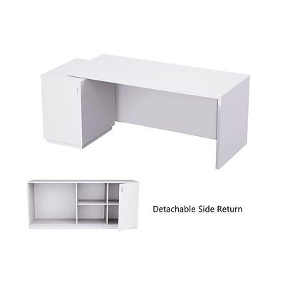 Specialties L Shaped Workstation Table with Storage Shelves and Cabinet for Home & Office - Contemporary Style L Shaped Computer Desk Premium White - Image 4