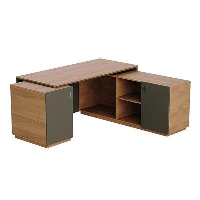 Specialties L Shaped Workstation Table with Storage Shelves and Cabinet for Home & Office - Contemporary Style L Shaped Computer Desk Natural Dijon Walnut-Lava Grey