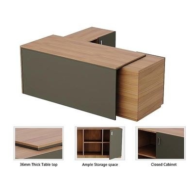 Specialties L Shaped Workstation Table with Storage Shelves and Cabinet for Home & Office - Contemporary Style L Shaped Computer Desk Natural Dijon Walnut-Lava Grey - Image 2