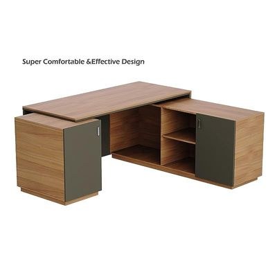 Specialties L Shaped Workstation Table with Storage Shelves and Cabinet for Home & Office - Contemporary Style L Shaped Computer Desk Natural Dijon Walnut-Lava Grey - Image 3