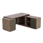 Specialties L Shaped Workstation Table with Storage Shelves and Cabinet for Home & Office - Contemporary Style L Shaped Computer Desk Truffle Davos Oak-Lava Grey