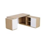 Specialties L Shaped Workstation Table with Storage Shelves and Cabinet for Home & Office - Contemporary Style L Shaped Computer Desk Coco Bolo-Premium White
